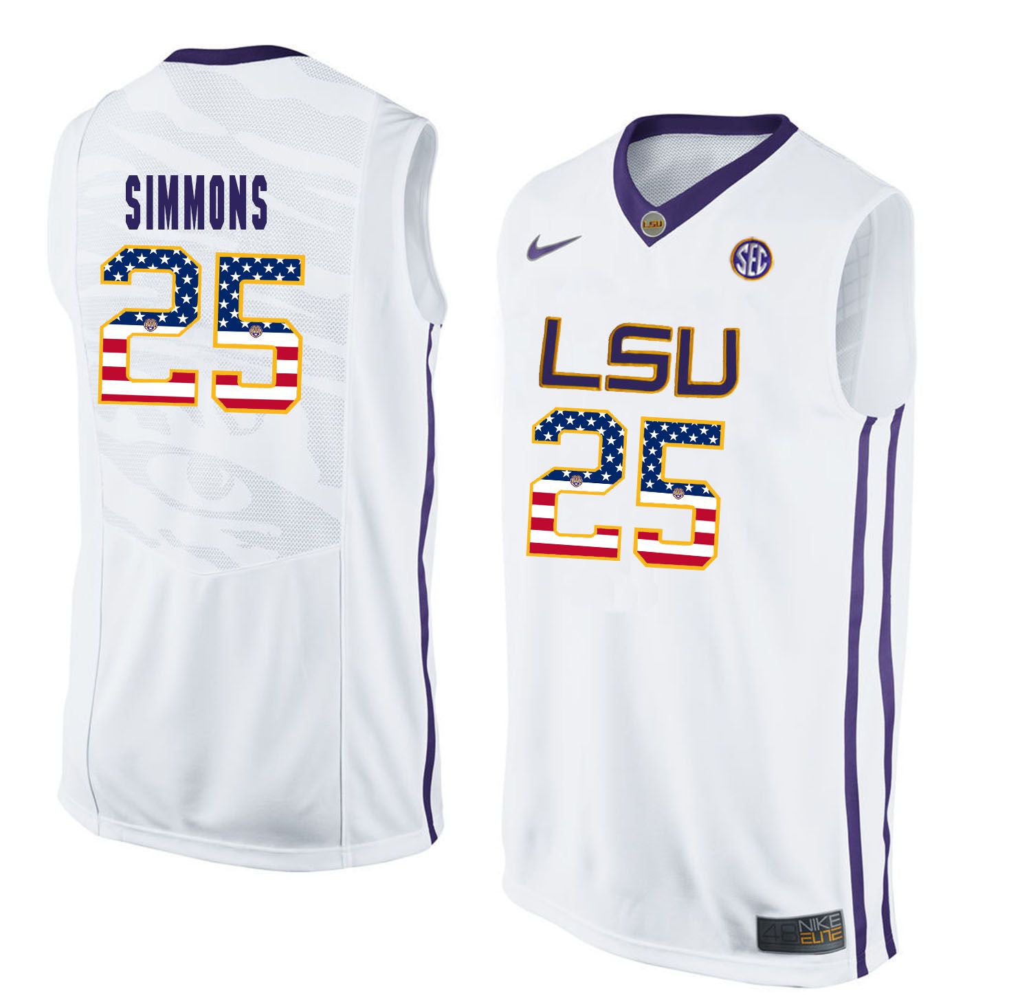 Men LSU Tigers 25 Simmons White Flag Customized NCAA Jerseys